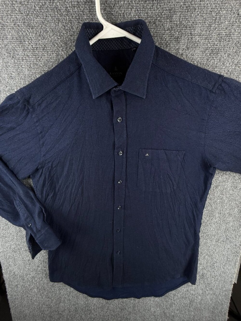 Lanvin Collection Dark Blue Flannel Soft Button Up Shirt Long Sleeve Size 100